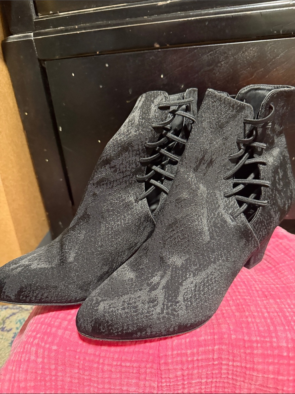 New York Transit Black Lace-Up Velvet Ankle Booties
